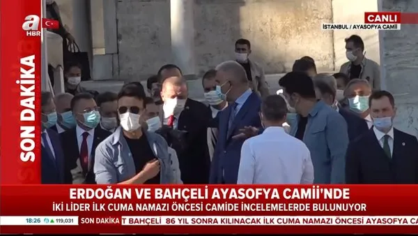 Son dakika: Cumhurbaşkanı Erdoğan ve MHP lideri Bahçeli Ayasofya Camii'nde incelemelerde bulunuyor! | Video