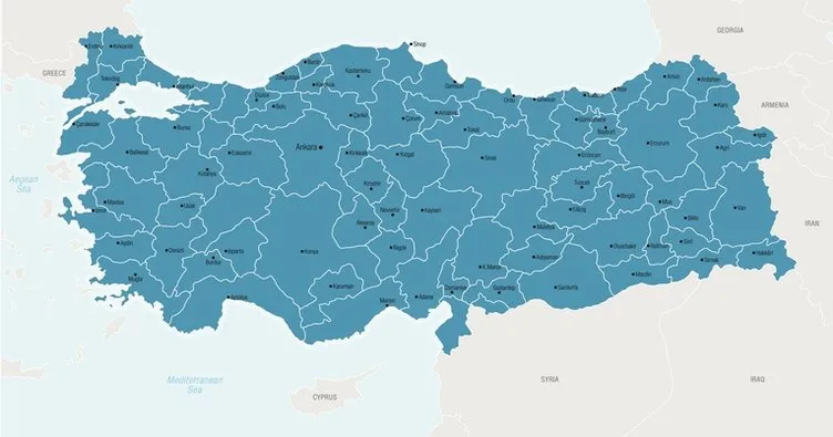 Güneydoğu Anadolu Bölgesi Haritası - İl Sınırlarını Gösteren Güneydoğu Anadolu Bölgesi Siyasi Haritası