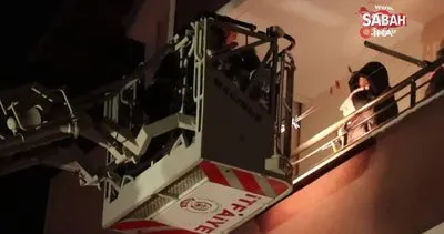 Apartman yangınında mahsur kalan 2’si bebek 14 kişi merdivenle böyle kurtarıldı | Video