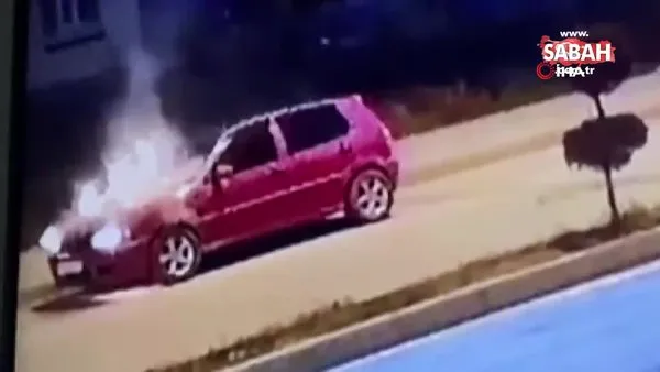 Bolu’da arıza yapan otomobilin yanma anları güvenlik kamerasında | Video