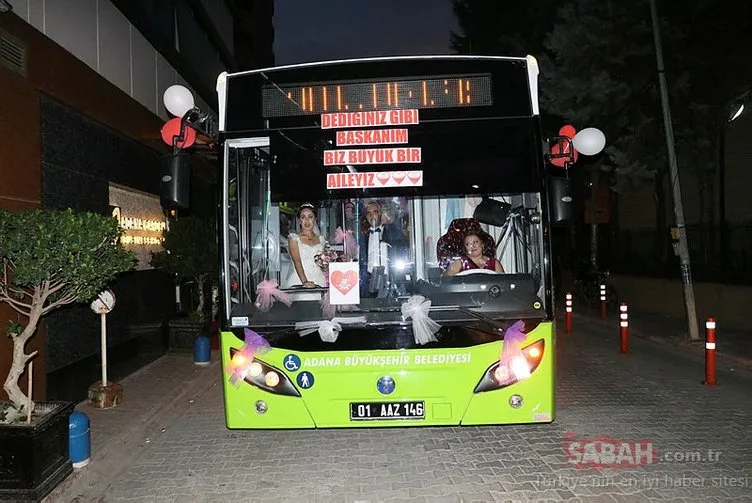 Halk otobüsü şoför çiftin gelin arabası oldu