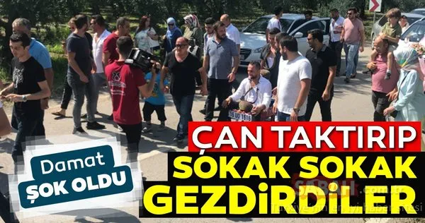 Boynuna öküz çanı takılan damat, el arabasıyla gezdirildi