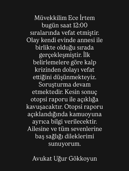 35 yaşındaki oyuncu Ece İrtem hayatını kaybetti: Avukatı ilk açıklamayı yaptı! İşte ölüm sebebi...