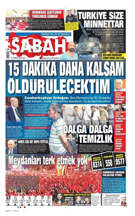 Türkiye 15 Temmuz darbe girişimini SABAH manşetlerinden okudu
