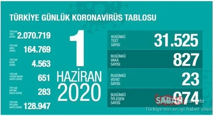 SON DAKİKA: Türkiye’de corona virüsü güncel günlük tablo ve son durum açıklandı! 2 Haziran Türkiye’de corona virüsü vaka, vefat ve iyileşen hasta sayısı kaç oldu?