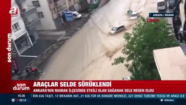 Ankara'da sel suları araçları sürükledi | Video