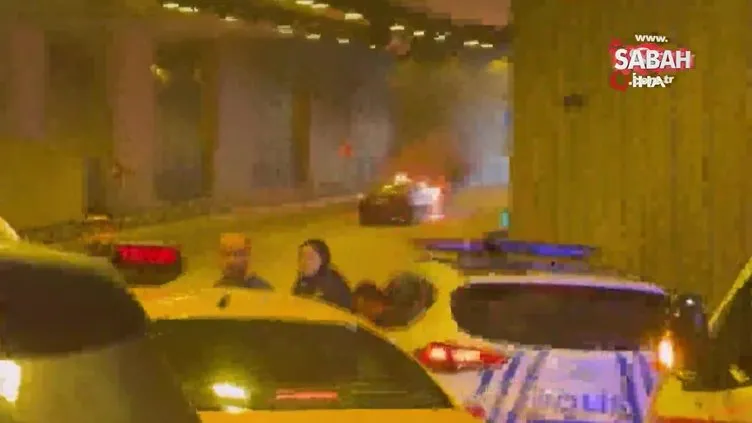 Çağlayan Tüneli’nde otomobilin alev alev yandığı anlar kamerada
