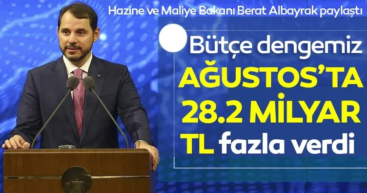 Hazine ve Maliye Bakanı Berat Albayrak sosyal medya hesabından paylaştı! Bütçe dengemiz Ağustosta 28.2 milyar TL fazla verdi