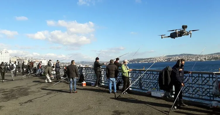 Galata Köprüsü’nde dronelu virüs denetimi