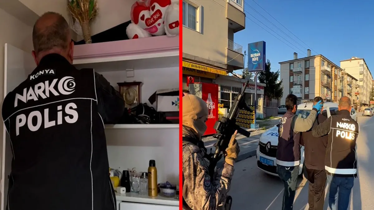 Konya'da zehir tacirlerine operasyon! Evlerden adeta cephanelik çıktı: 55 gözaltı 32 tutuklama!