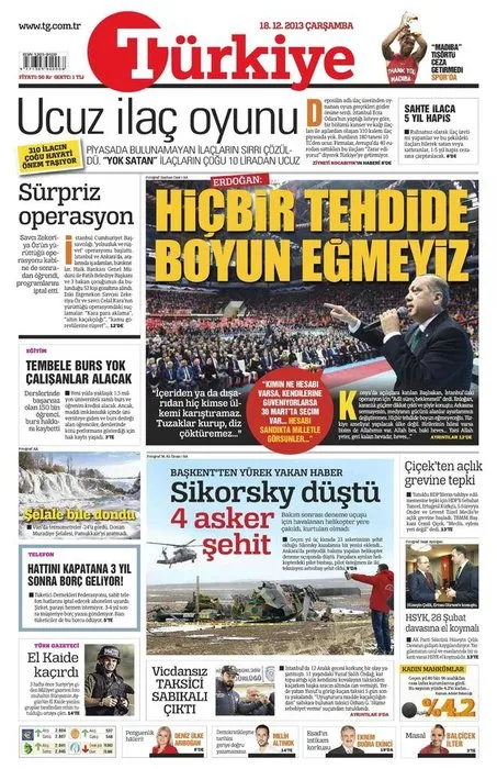 İşteTürkiye’yi 17 Aralık polis-yargı darbesinden kurtaran manşetler