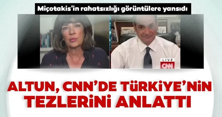 İletişim Başkanı Altun, CNN Internatıonal’da  Türkiye’nin tezlerini anlattı. Miçotakis’in rahatsızlığı görüntülere yansıdı