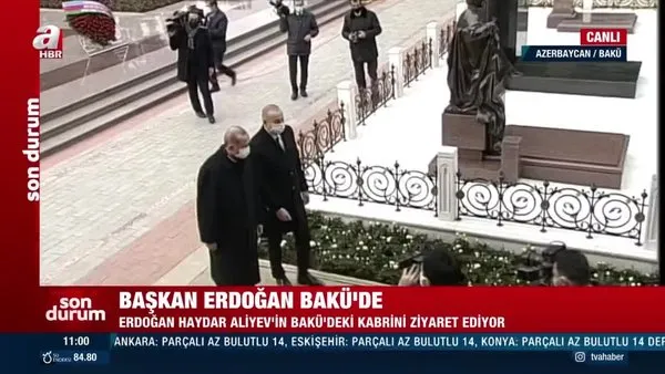 Son dakika! Cumhurbaşkanı Erdoğan Azerbaycan'da Haydar Aliyev'in kabrini ziyaret etti | Video