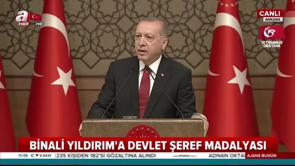Başkan Erdoğan, Binali Yıldırım'a Devlet Şeref Madalyası Tevcih Töreni'nde konuştu