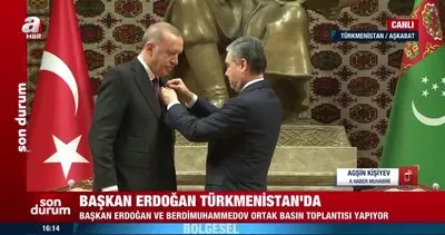 Berdimuhammedov tarafından Başkan Erdoğan’a Türkmenistan Devlet Nişanı takdim edildi