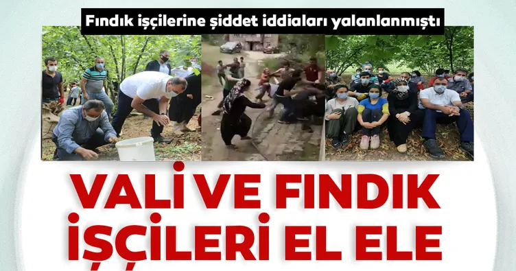 Vali, fındık işçileri ile elele