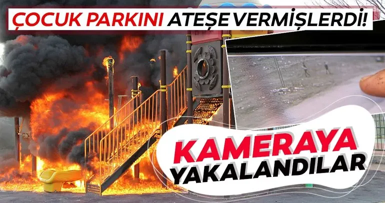 Kayseri’de çocuk parkının yakılması güvenlik kamerası tarafından anbean kaydedildi