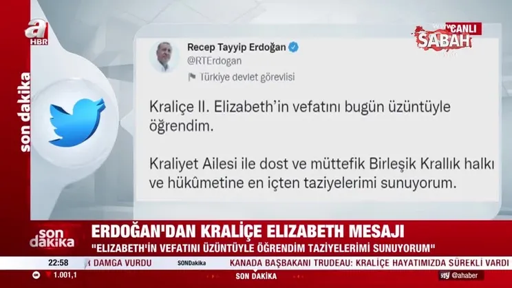 Son dakika haberi | Başkan Erdoğan'dan İngiltere Kraliçesi 2. Elizabeth için taziye mesajı | Video