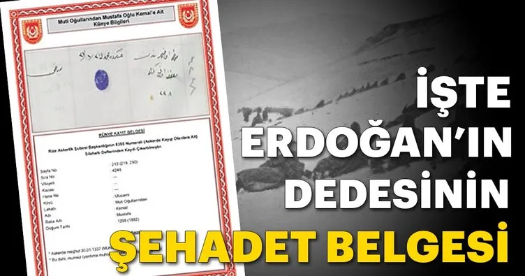 İşte Erdoğan’ın dedesinin şehadet belgesi