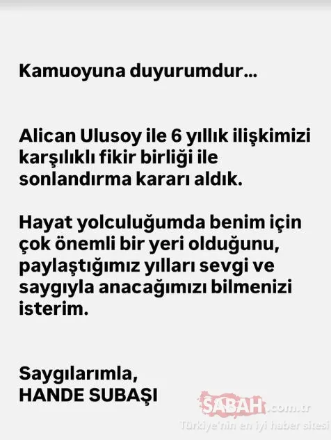 6 yıldır büyük aşk yaşayan Hande Subaşı ve Alican Ulusoy’dan şaşırtan haber!