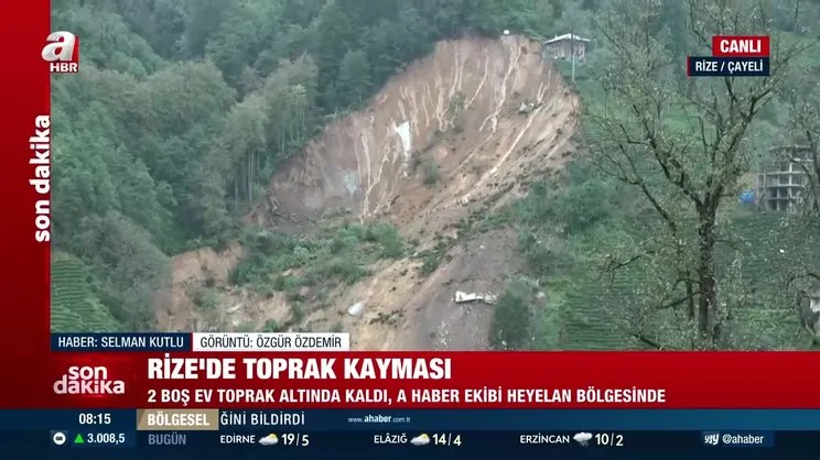 Rize'de heyelan! 3 ev yıkıldı | Video