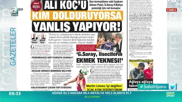 Adnan Polat: ''Ali Koç'u Kim Dolduruyorsa Yanlış Yapıyor!'' / A Spor / Sabah Sporu / 04.10.2019