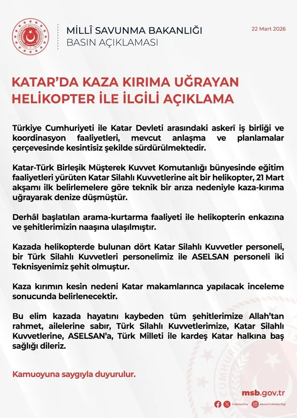 milli-savunma-bakanligi-aci-haberi-duyurdu-katardaki-helikopter-kazasinda-1-asker-ve-2-aselsan-personeli-sehit-1774174853523.jpg Milli Savunma Bakanlığı acı haberi duyurdu! Katar'daki helikopter kazasında 1 asker ve 2 ASELSAN personeli şehit düştü!
