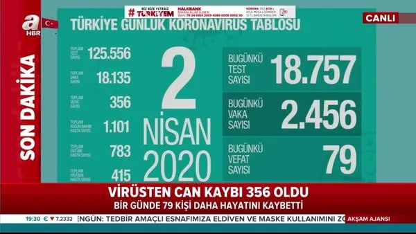 Türkiye'de koronavirüs nedenli vefat sayısı 356 oldu. İşte son veriler (2 Nisan 2020) | Video