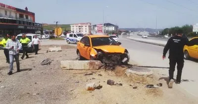 Ticari taksi beton bariyere çarptı: 2 yaralı #kirikkale