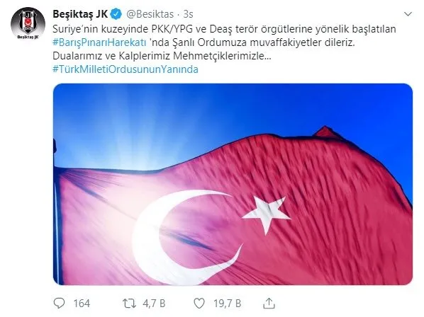 Futbol camiası, Barış Pınarı Harekatı için tek yürek oldu