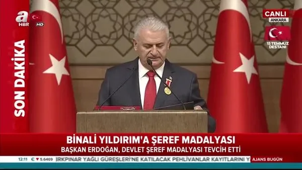 Meclis Başkanı Binali Yıldırım, Devlet Şeref Madalyası Tevcih Töreni'nde konuştu