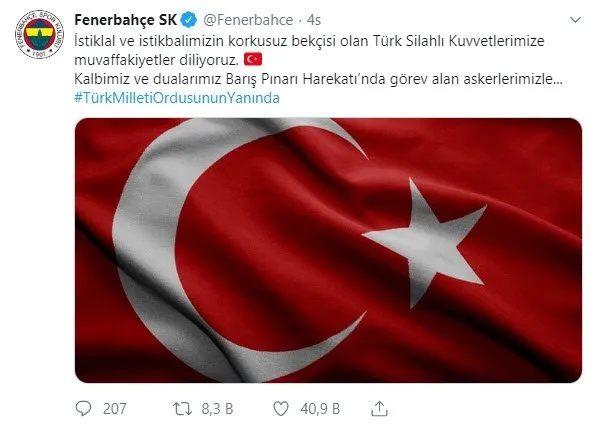 Futbol camiası, Barış Pınarı Harekatı için tek yürek oldu