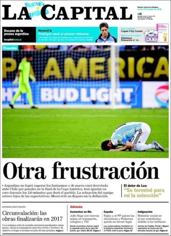 Copa America sonrası Arjantin ve Şili'de gazete manşetleri