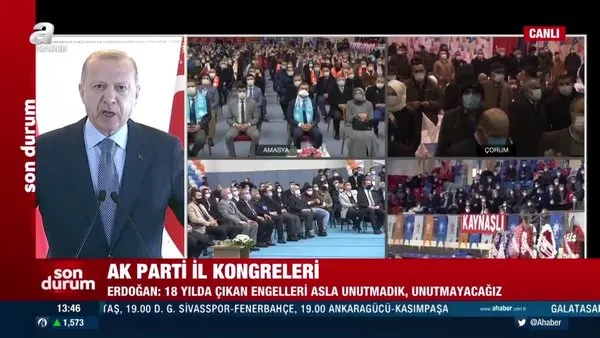 Cumhurbaşkanı Erdoğan'dan  AK Parti 7. Olağan Düzce – Çorum – Amasya – Bartın – Karabük İl Kongrelerinde önemli açıklamalar