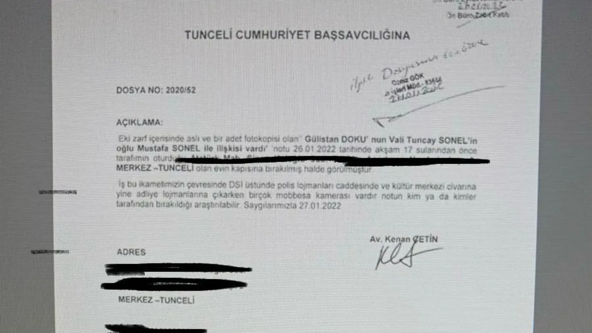 Dönemin baro başkanına bırakılan “Gülistan notu” dosyaya girdi Dönemin baro başkanına bırakılan “Gülistan notu” dosyaya girdi