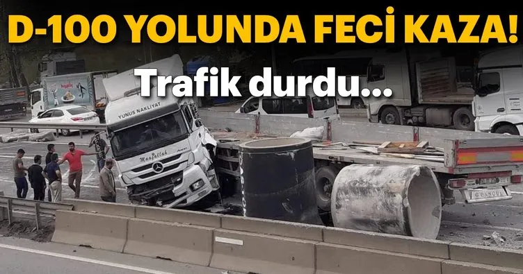 Kocaeli’de feci kaza! TIR’daki beton borular yola düştü...