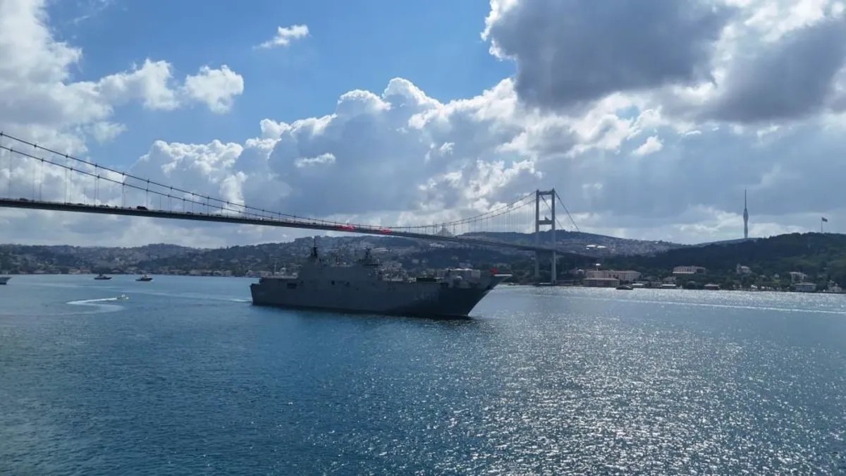 Deniz Kuvvetleri’nden Boğaz’da zafer selamı! TCG Anadolu liderliğinde 15 gemi Boğaz’dan geçti