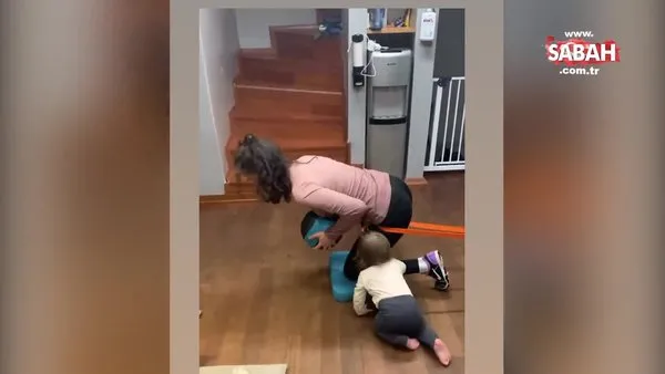 Ünlü oyuncu Özge Özpirinçci ve kızı Mercan’ın sevimli halleri! Minik Mercan spor yaparken annesiyle oyun oynadı! | Video