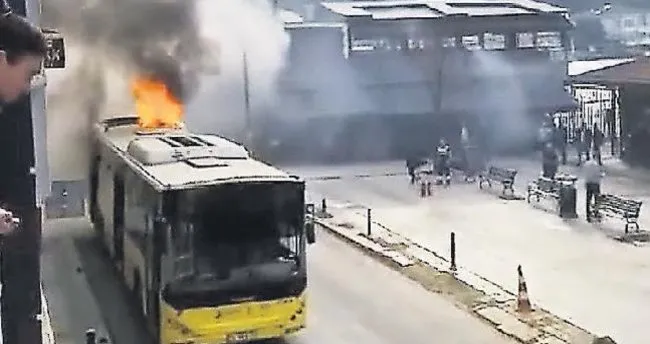 İETT otobüsü alev alev yandı