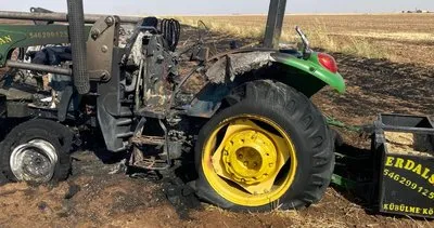 Tarlada saman presleyen traktör anız yangınında hurdaya döndü #mardin