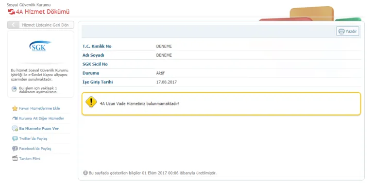 e devlet uzerinden 4a hizmet dokumu