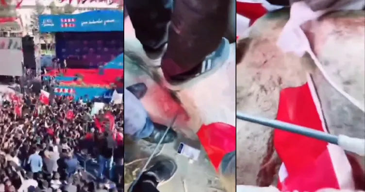 Kemal Kılıçdaroğlu’nun Van mitinginden skandal görüntüler! Türk bayrağını çiğnediler