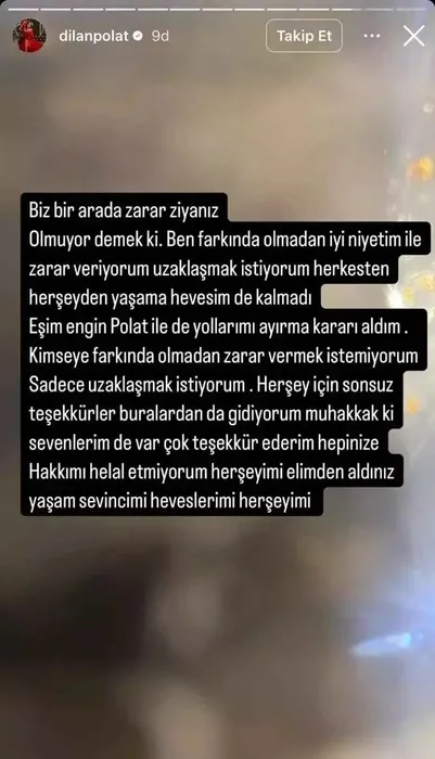 SON DAKİKA! Sosyal medyadan duyurdu! Dilan Polat ve Engin Polat boşanıyor mu? Biz bir arada zarar ziyanız...