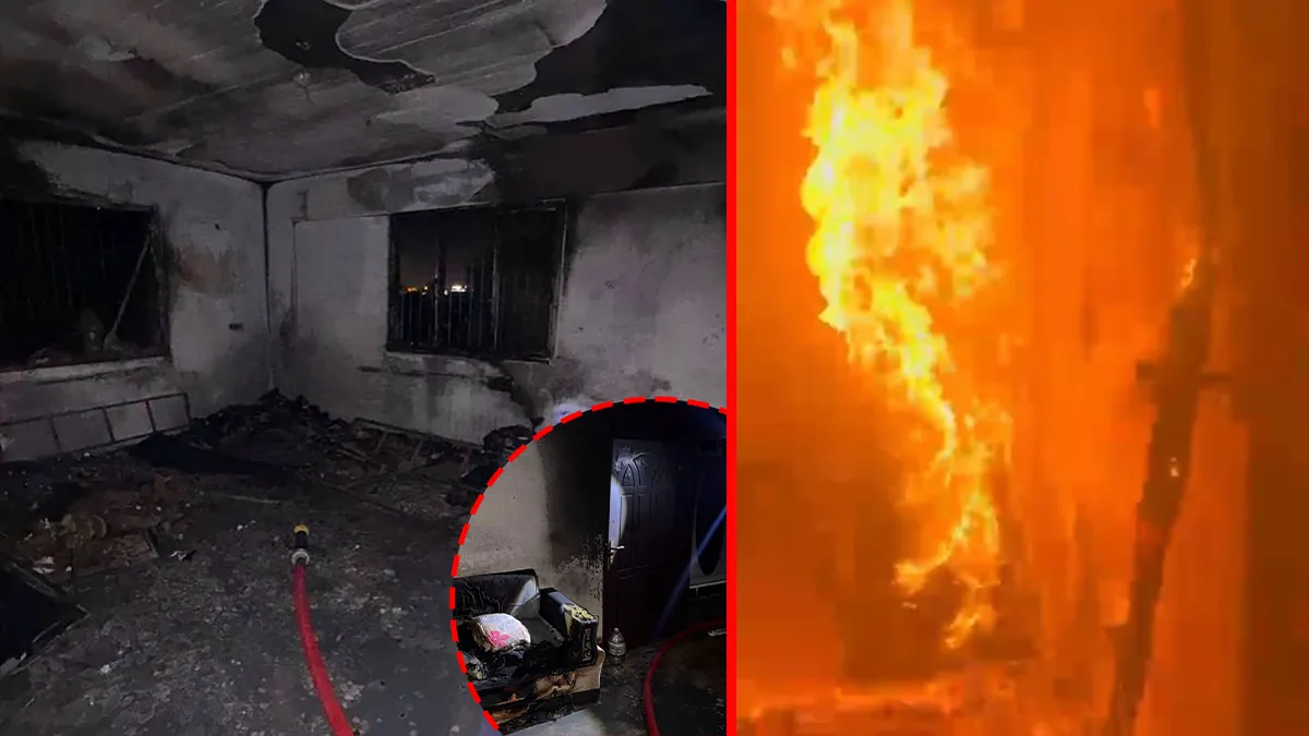 Hatay'ın Antakya ilçesinde çıkan ev yangınına müdahale eden itfaiye ekipleri.
