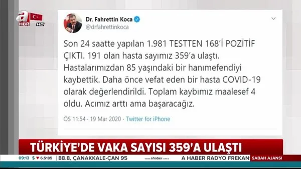 Türkiye'de corona virüsünde ölen ve hasta son güncel son sayı açıklandı (20 Mart 2020 Cuma) | Video