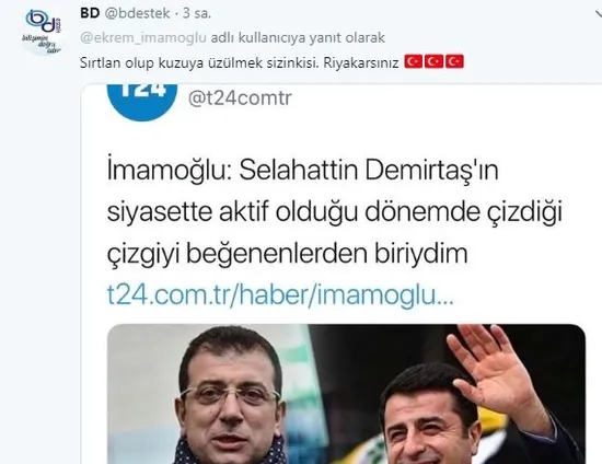 Demirtaş’a övgüler dizen Ekrem İmamoğlu’na büyük tepki