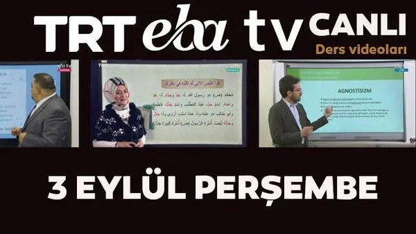TRT EBA TV izle! (3 Eylül Perşembe) Ortaokul, İlkokul, Lise dersleri 'Uzaktan Eğitim' canlı yayın... EBA TV ders programı | Video