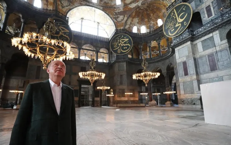 Son dakika: Başkan Erdoğan Ayasofya'da incelemelerde bulundu