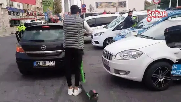 Ortaköy'de scooter denetiminde ilginç anlar: Scooterla kova taşıdı | Video