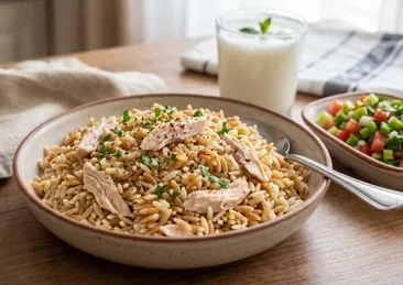 Tavuklu arpa şehriye pilavı! Eşlikçi değil ana yemek...